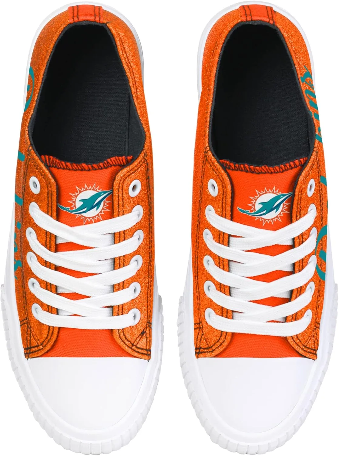 FOCO Women's NFL Team Logo Ladies Fashion Color Glitter Low Top Canvas Sneakers Shoes