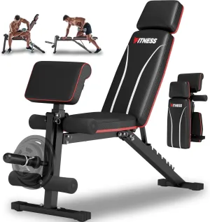Foldable Weight Bench, Adjustable Workout Bench with Leg Extension, Preacher Pad, Extended Headrest, Space-saving Banco de Pesas for Home Gym, 800lbs Full Body Workouts Strength Training