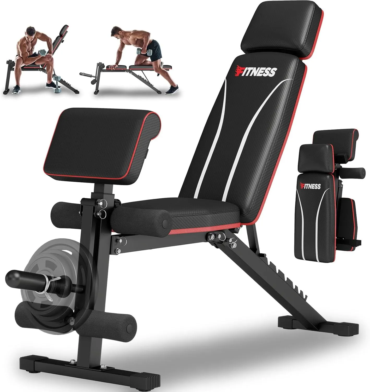 Foldable Weight Bench, Adjustable Workout Bench with Leg Extension, Preacher Pad, Extended Headrest, Space-saving Banco de Pesas for Home Gym, 800lbs Full Body Workouts Strength Training