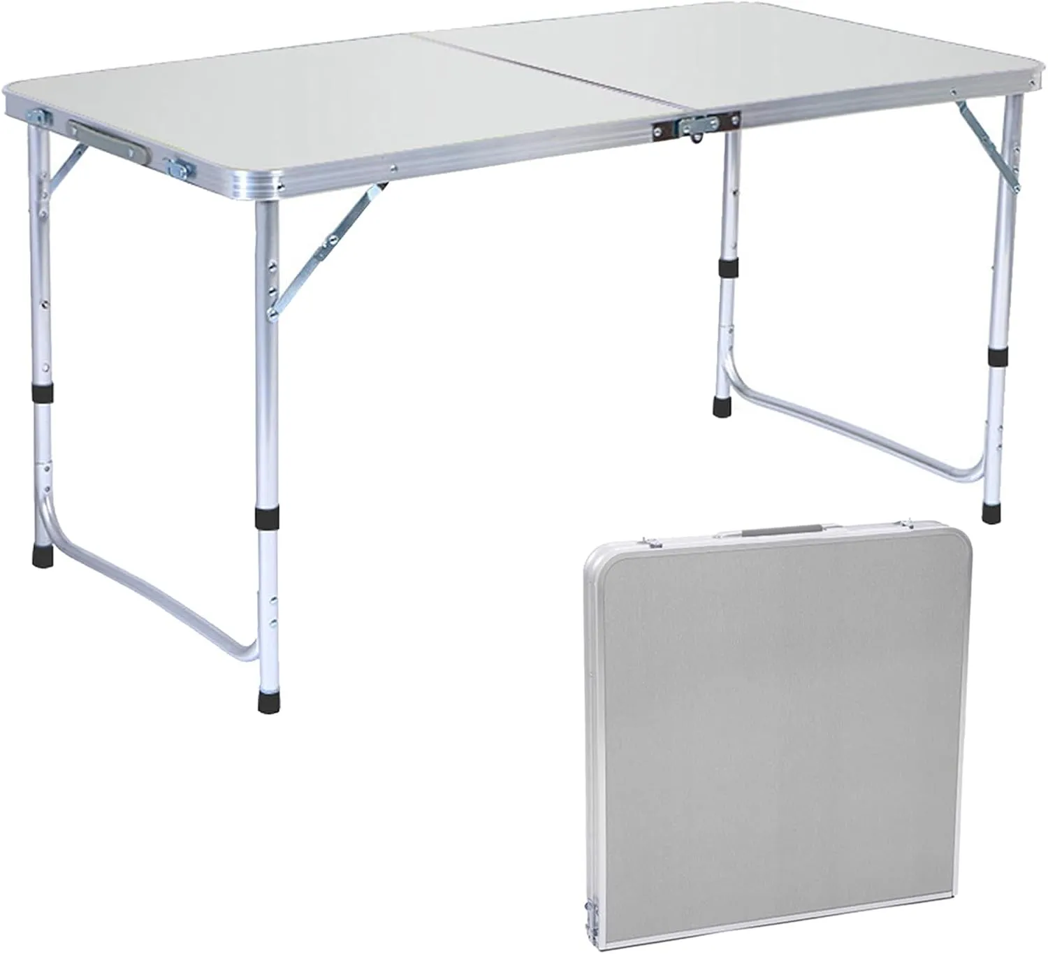 Folding Camping Table Portable Picnic Table Foldable 3 Height Adjustable Aluminum Camp Table Outdoor for Card BBQ White 47.24" L x 23.62" W x 27.56" H