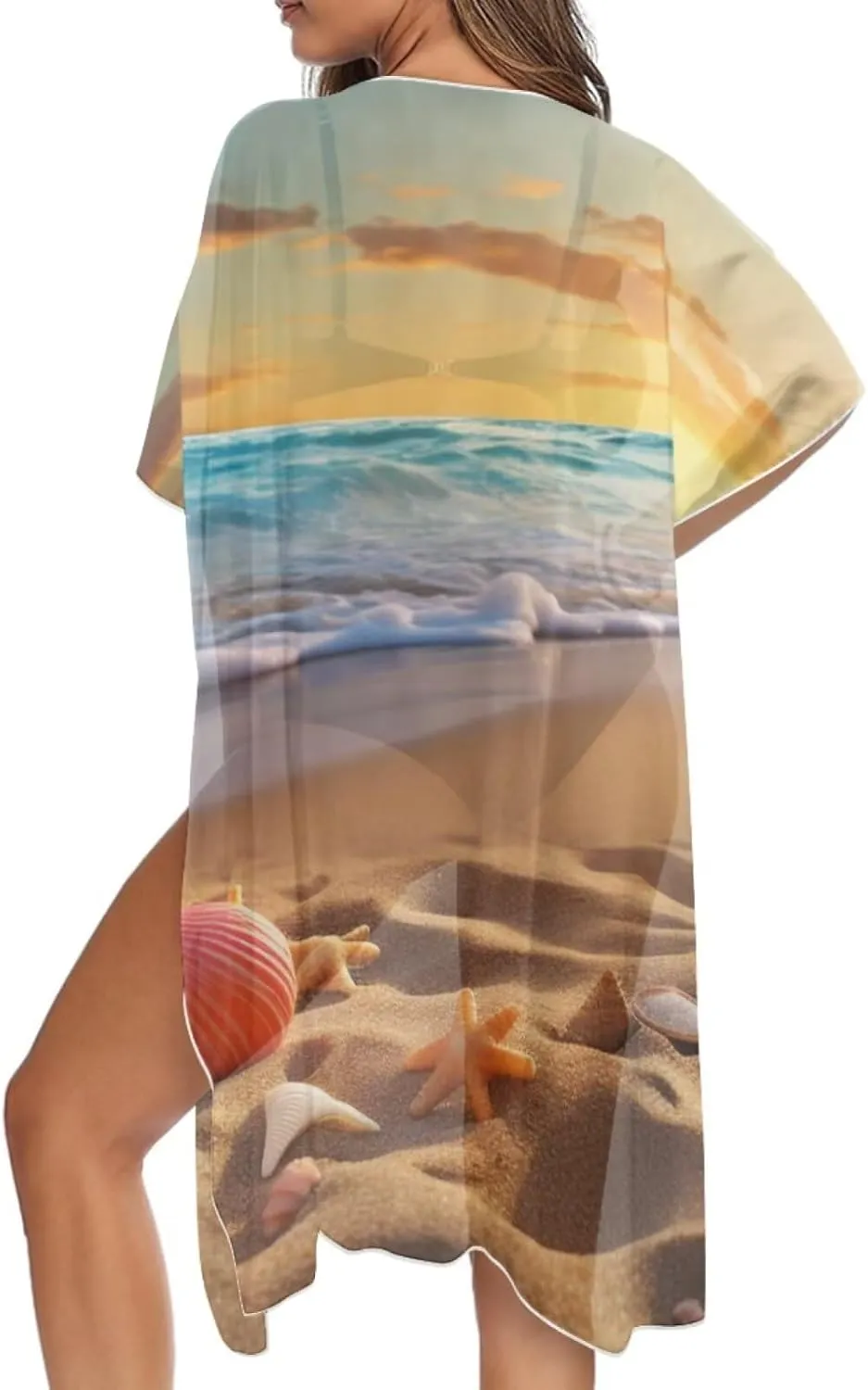 Forchrinse Women's Kimono Cardigan Sexy Sheer Swimsuit Bikini Cover up Open Front Summer Blouses