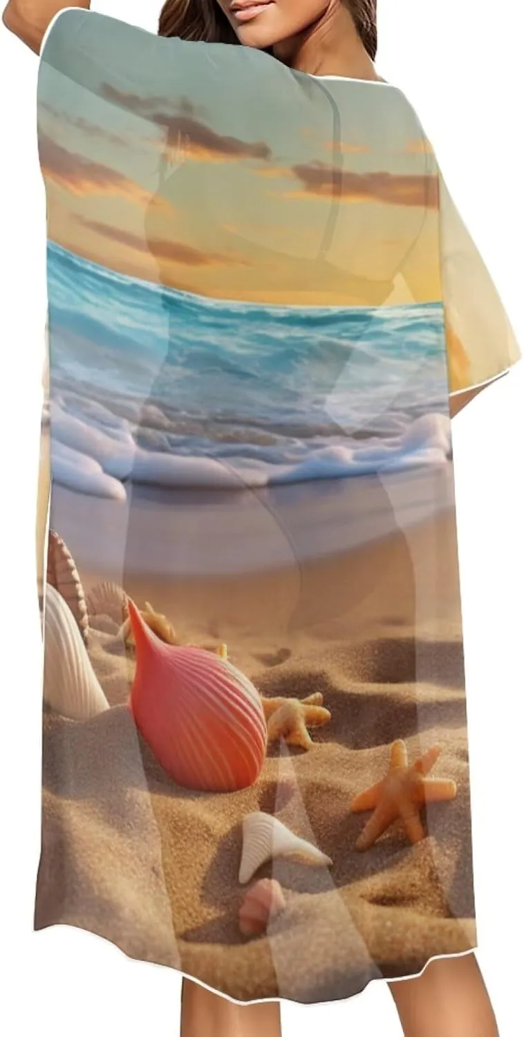 Forchrinse Women's Kimono Cardigan Sexy Sheer Swimsuit Bikini Cover up Open Front Summer Blouses