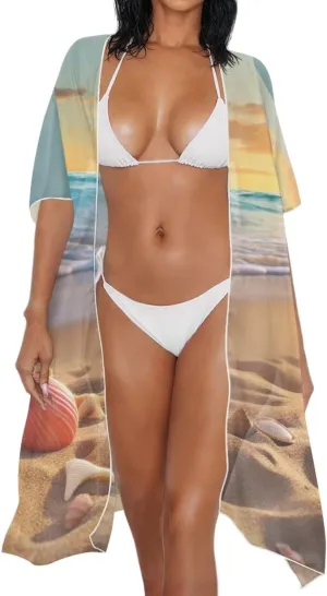 Forchrinse Women's Kimono Cardigan Sexy Sheer Swimsuit Bikini Cover up Open Front Summer Blouses