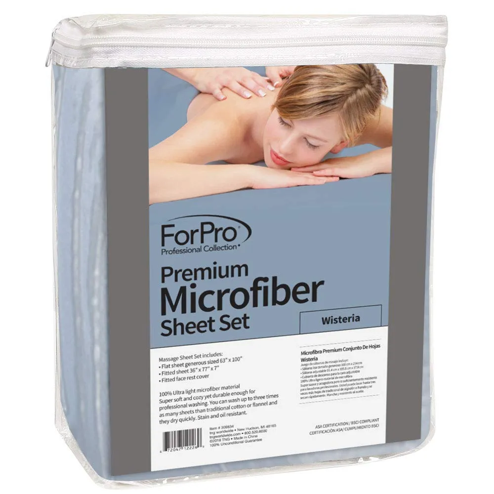 ForPro Professional Collection Premium Microfiber 3-Piece Massage Sheet Set, Wisteria, Ultra-Light, Stain, and Wrinkle-Resistant Includes Flat, Fitted Sheet and Massage Face Rest Cover