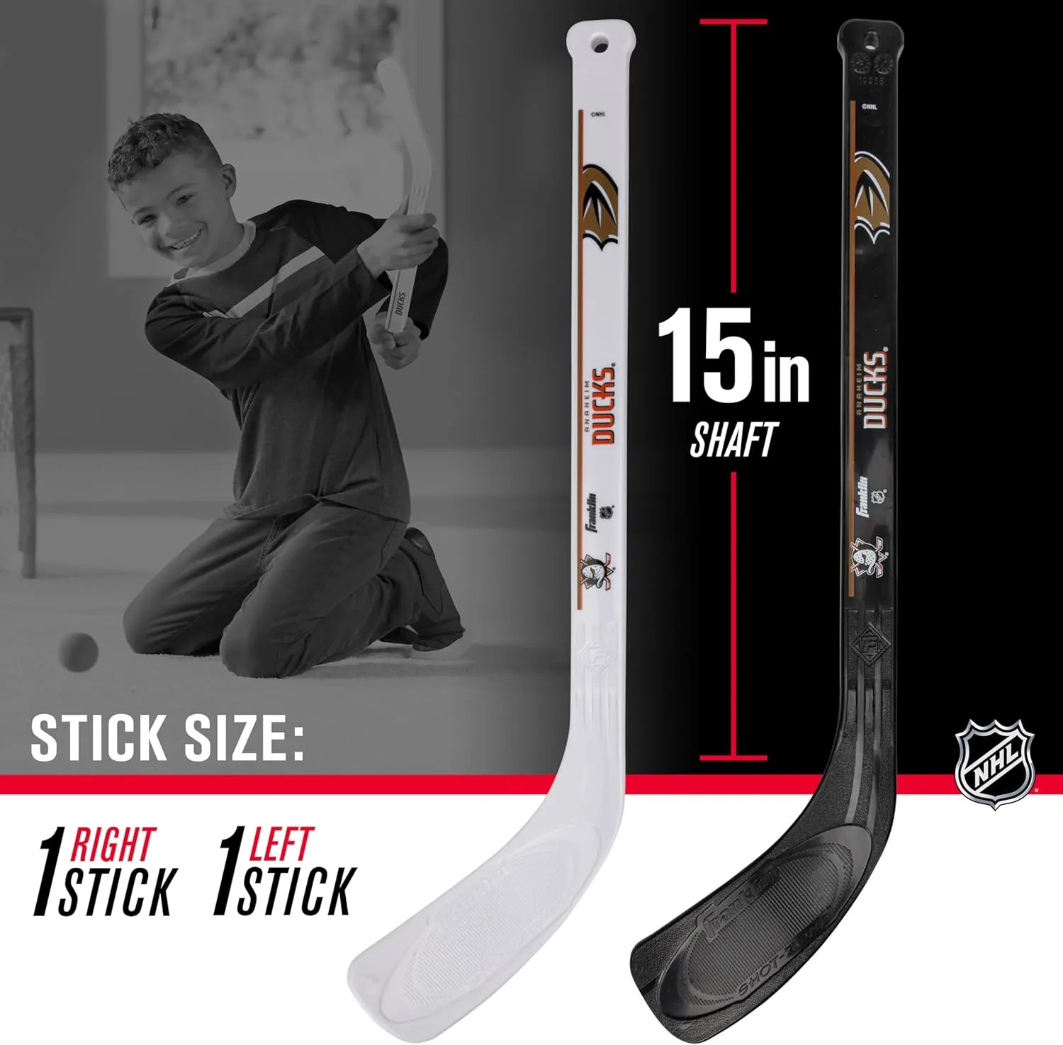 Franklin Sports NHL Mini Hockey Set - Kids Indoor Knee Hockey Goal, Ball,   2 Stick Combo - Youth Team Indoor Toy Set - Official - Ages 3 