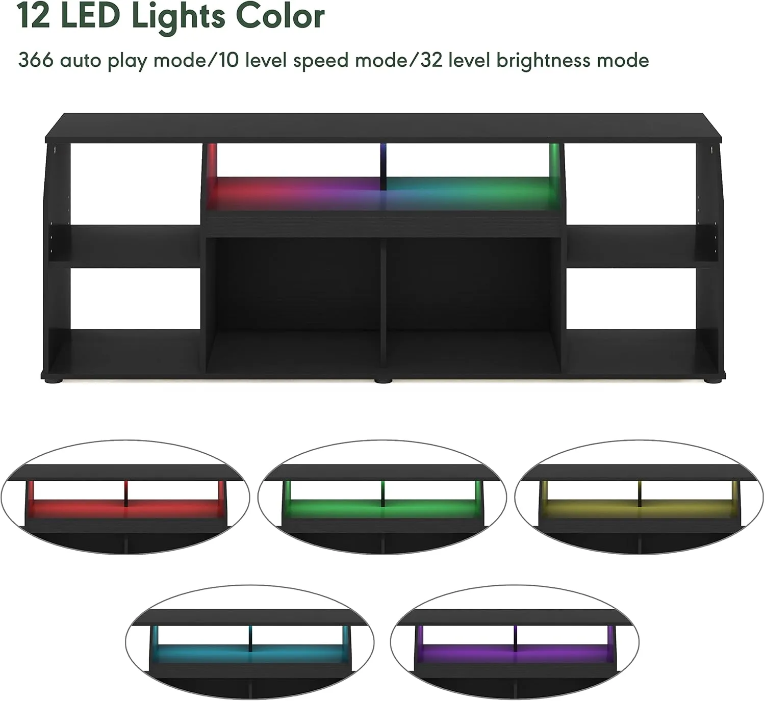 Furinno Jaya TV stand for up to 65 Inch TV, Gaming Enterteinment Center with LED Lights, Living Room Media Console Table, Americano