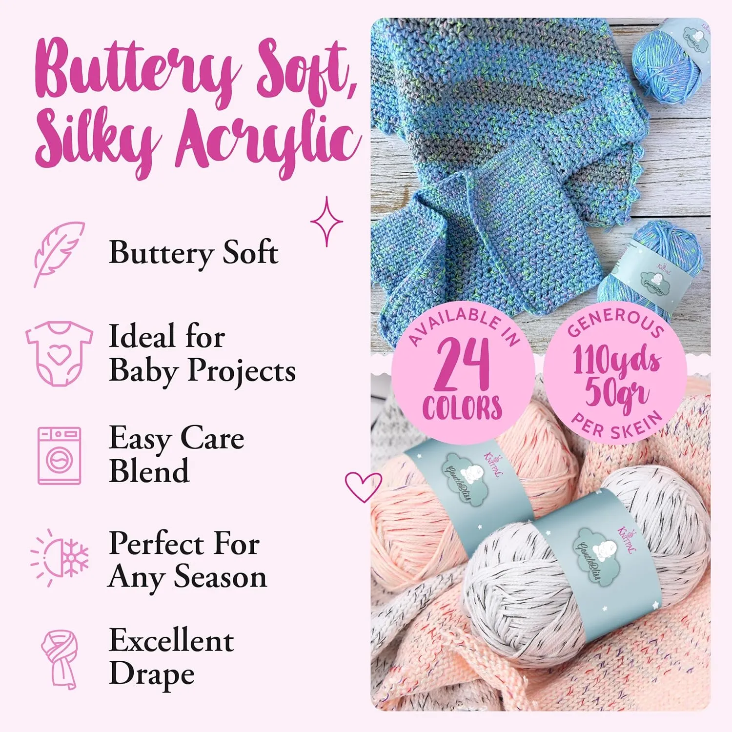 GentleBliss Soft Baby Yarn for Crocheting, 8 Skeins, 880Yds/400G, Free Patterns - Acrylic Baby Blanket Yarn for Knitting - Light Worsted 3 DK Weight - Blue Mermaid