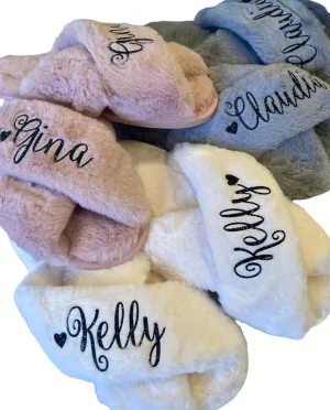 Gifts for Her Customized Present Holiday Fluffy Slippers Getting Ready Wedding shoes Bridesmaid Bridal Brides Personalized Sets Event Customized gifts