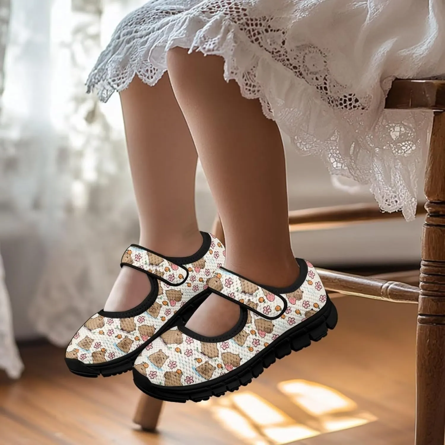 Girls Mary Jane Ballerina Princess Flats Shoes Slip-on School Party Dress Shoes with Hook and Loop