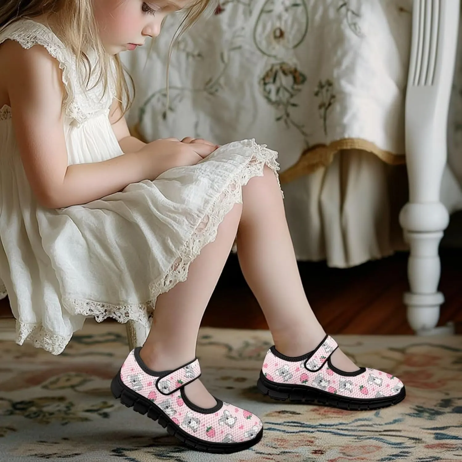 Girls Mary Jane Ballerina Princess Flats Shoes Slip-on School Party Dress Shoes with Hook and Loop