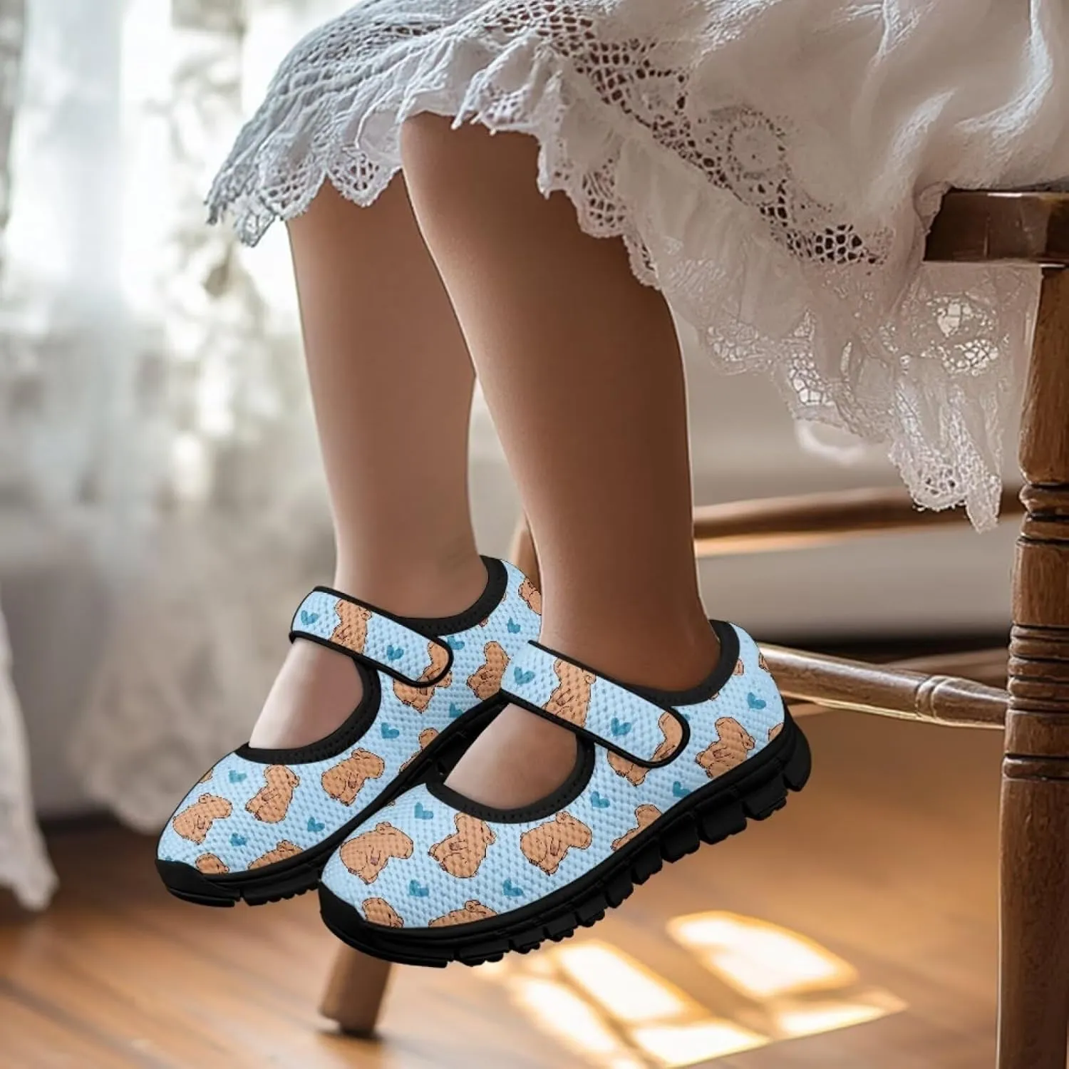 Girls Mary Jane Ballerina Princess Flats Shoes Slip-on School Party Dress Shoes with Hook and Loop