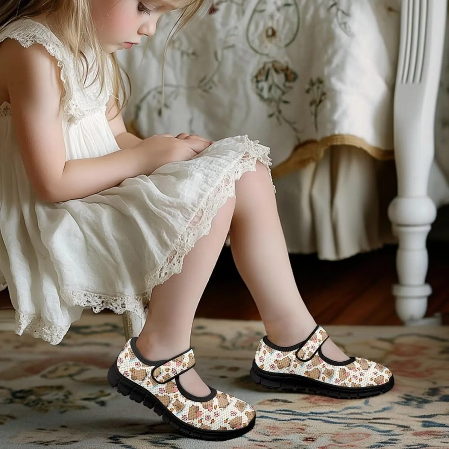 Girls Mary Jane Ballerina Princess Flats Shoes Slip-on School Party Dress Shoes with Hook and Loop