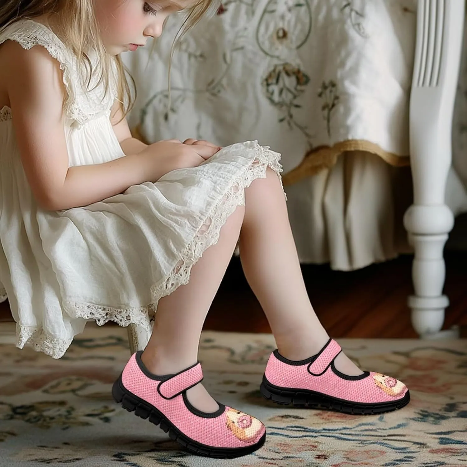Girls Mary Jane Dress Shoes School Uniform Shoes with Hook and Loop Ballerina Flats for Wedding Party