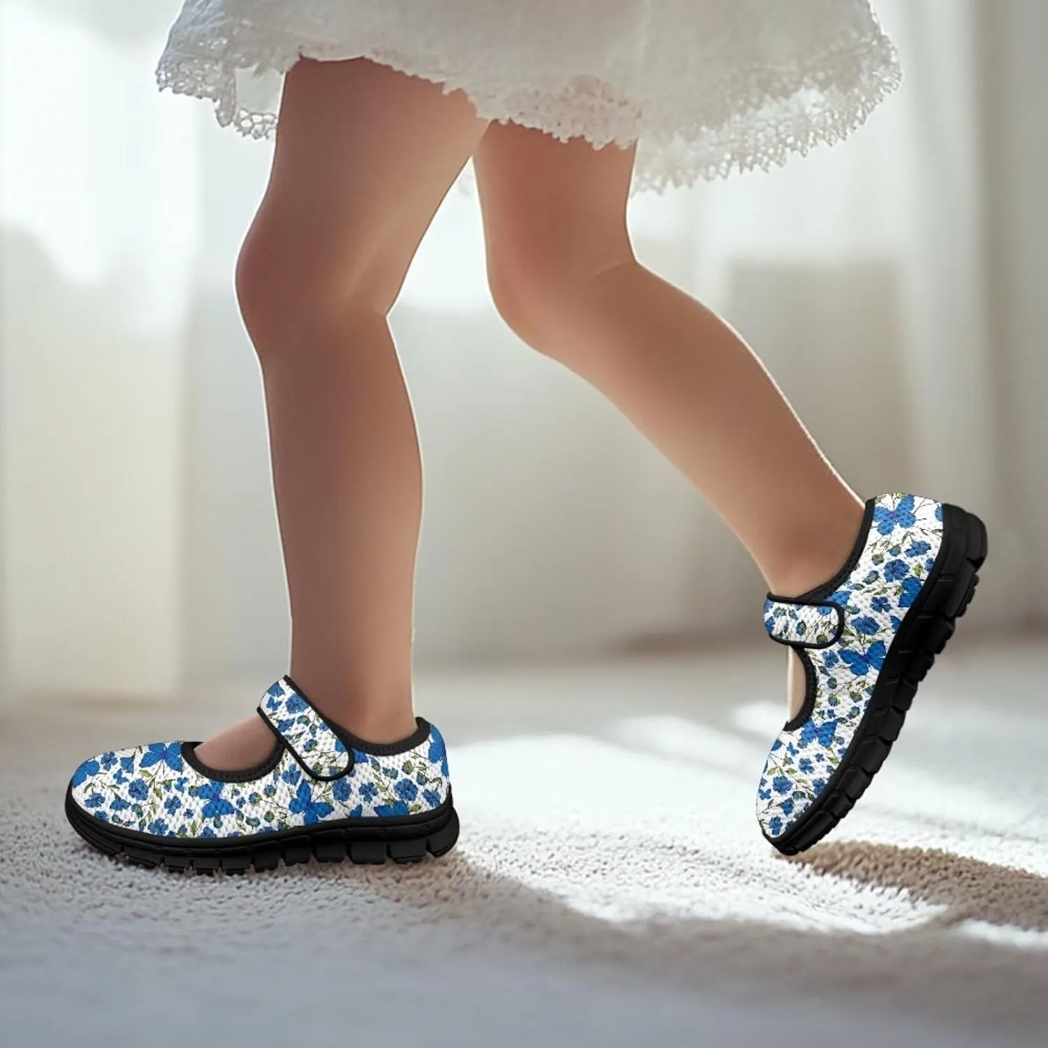 Girls Mary Jane Dress Shoes School Uniform Shoes with Hook and Loop Ballerina Flats for Wedding Party