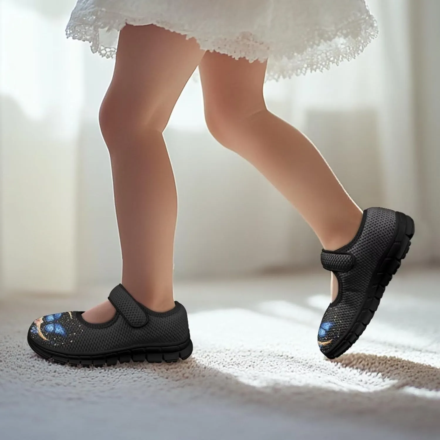 Girls Mary Jane Dress Shoes School Uniform Shoes with Hook and Loop Ballerina Flats for Wedding Party