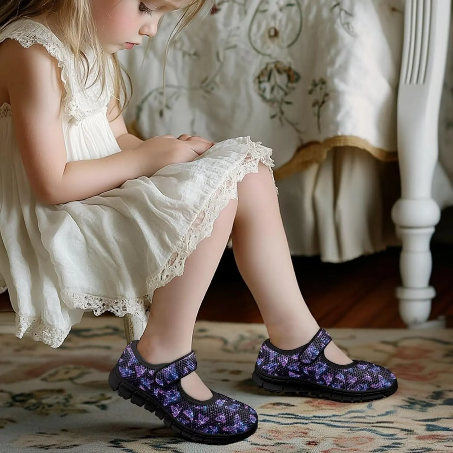 Girls Mary Jane Dress Shoes School Uniform Shoes with Hook and Loop Ballerina Flats for Wedding Party