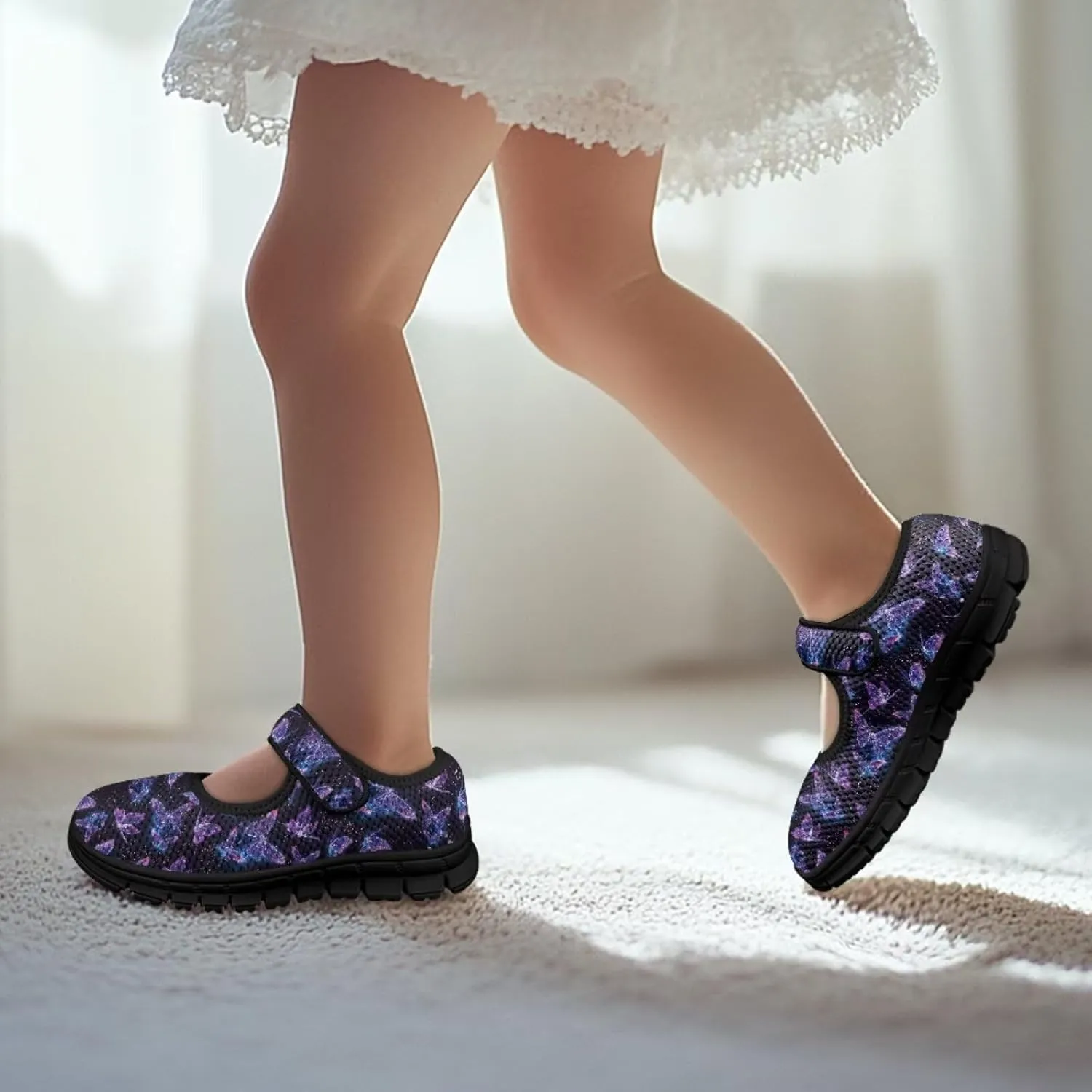 Girls Mary Jane Dress Shoes School Uniform Shoes with Hook and Loop Ballerina Flats for Wedding Party