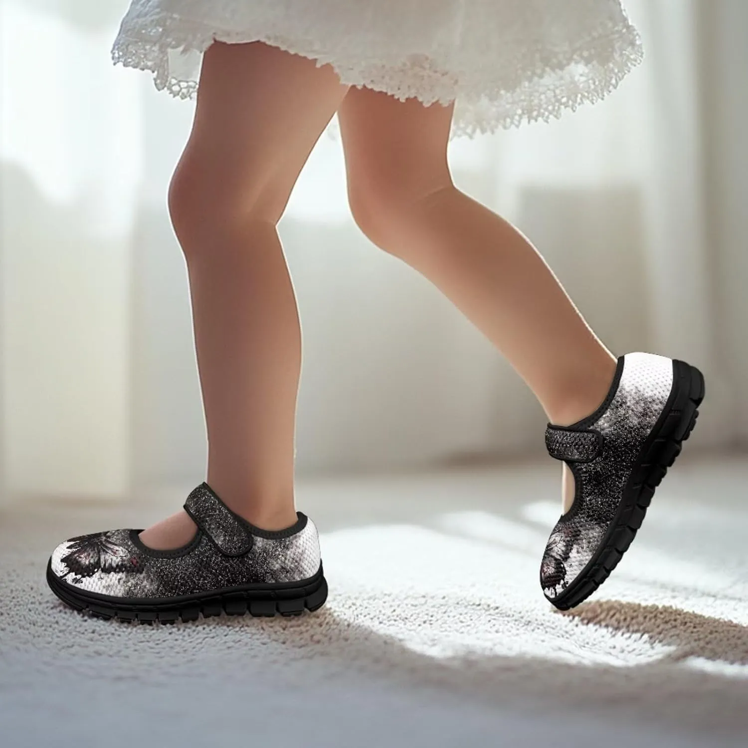 Girls Mary Jane Dress Shoes School Uniform Shoes with Hook and Loop Ballerina Flats for Wedding Party