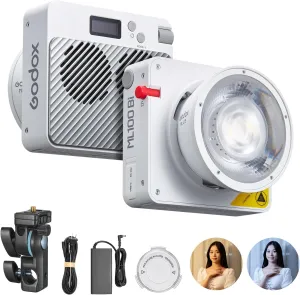 Godox ML100Bi 100W Portable LED Video Light,CRI 97 /TLCI 98 ,0%-100% Brightness& Bi-Color COB Continuous Output Lighting 2800-6500K,11 FX Lighting Effects,App Control Mini Photography Light