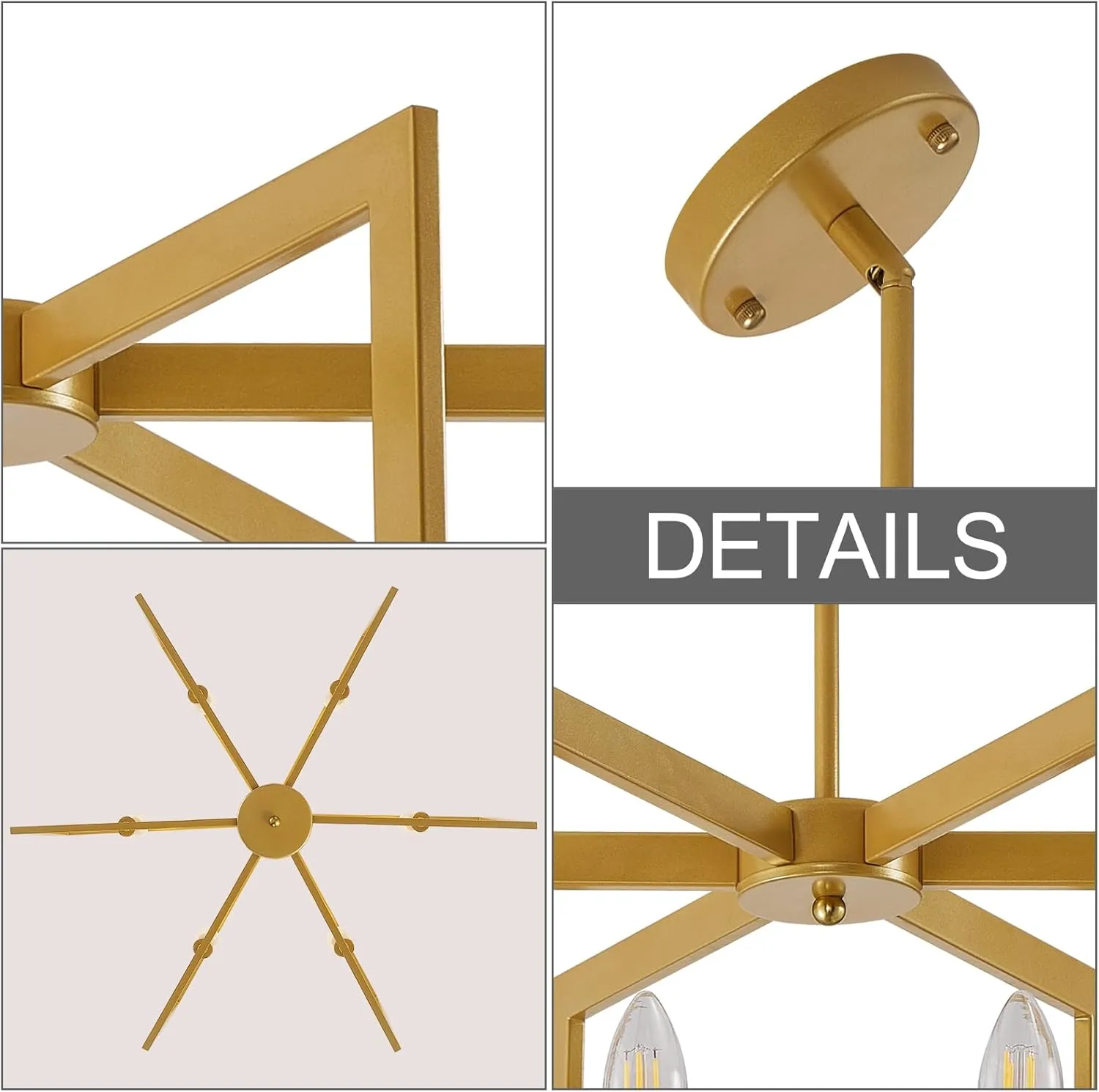 Gold Chandelier, 6-Light Modern Geometric Ceiling Pendant Light Fixtures, Industrial Foyer Lighting Fixtures, Dining Room Chandelier for Living Room, Bedroom, Kitchen Island, Entryway