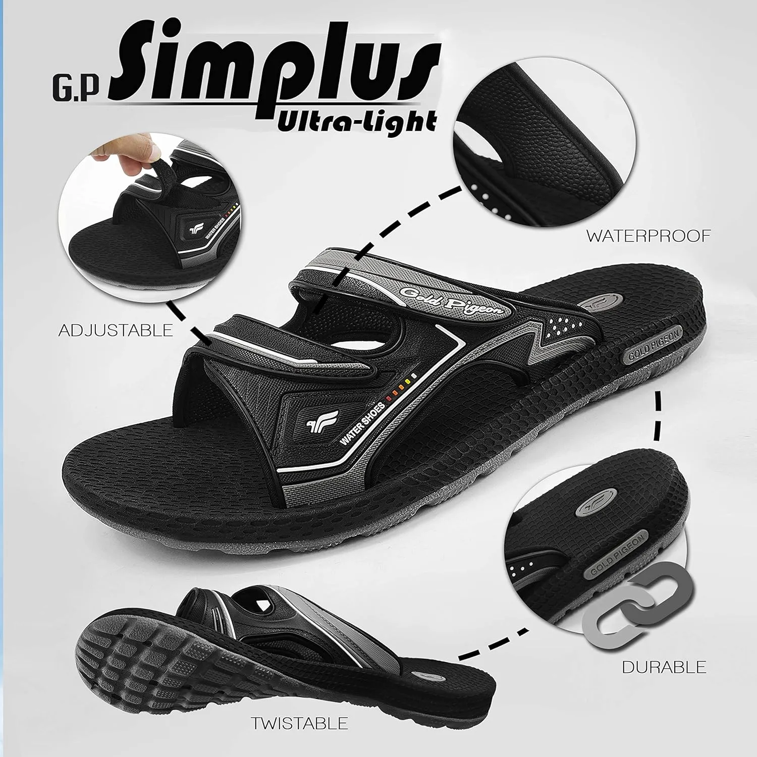 Gold Pigeon Shoes EVA Anti-Fatigue Ultra-Cushion Unisex Slide Sandals Adjustable Straps