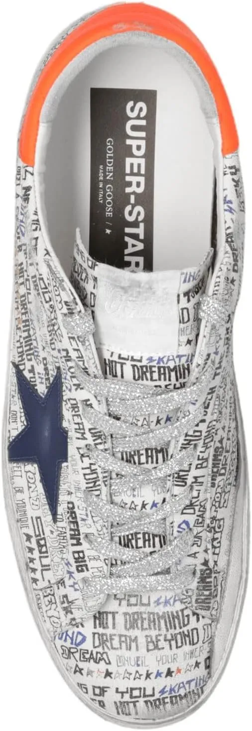 Golden Goose Super-Star All Over Printed Nappa Upper Leather Star Fluo Leather Heel Mens Distressed Sneakers