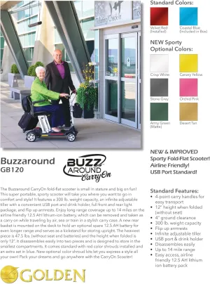 Golden Technologies Buzzaround CarryOn Manual Folding Travel Mobility Scooter - Folds to 12" - Airline Approved 12.5 ah Lithium Battery - 47.5 lbs. Without The Seat and Battery (Pink)