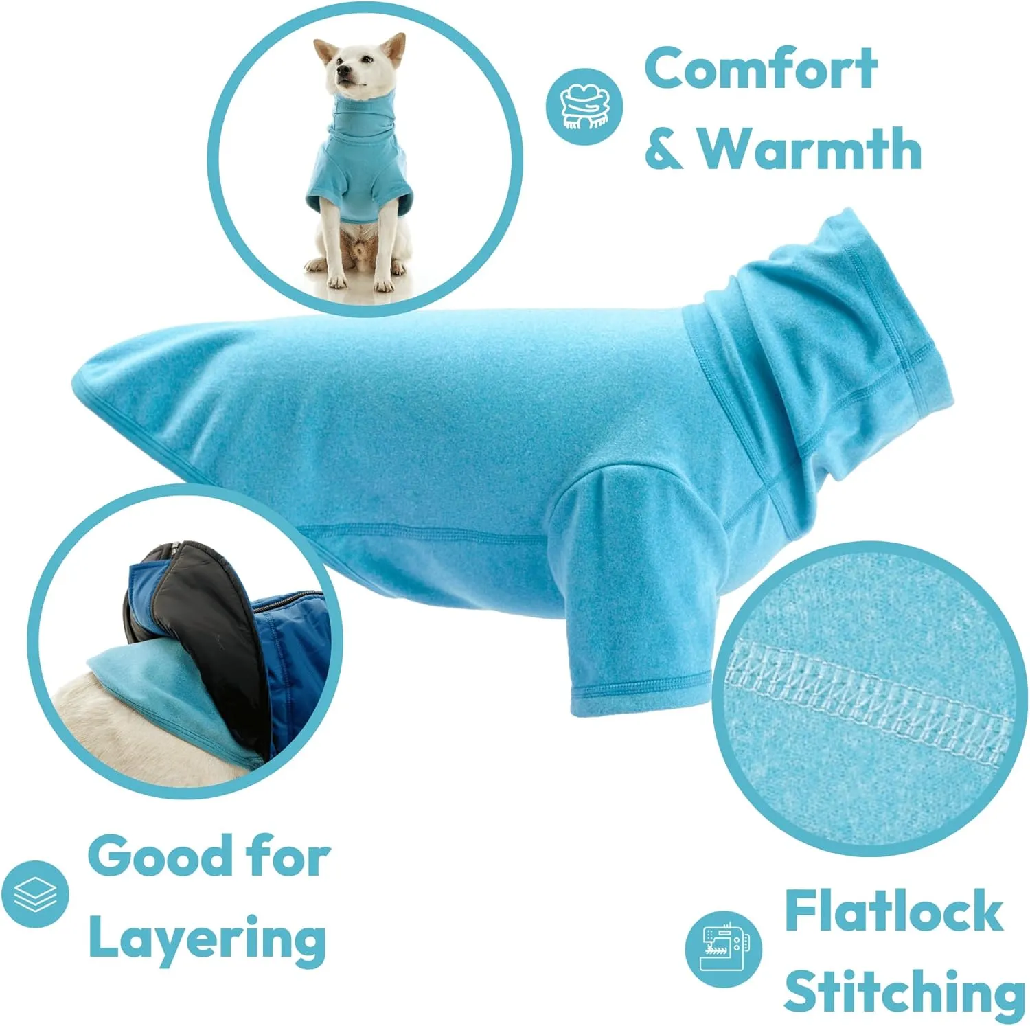 Gooby Turtle Neck Microfiber Stretch Fleece - Peacock Blue, Large - Warm and Light Extra Layer for Small Dog and Medium Dog