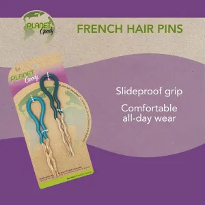 GOODY Planet French Hair Pins - Green & Blue - Made from Eco-Friendly Bamboo Fabric that is Soft and Strong - for All Hair Types - Pain-Free Hair Accessories for Women and Girls, 2 Count (Pack of 2)