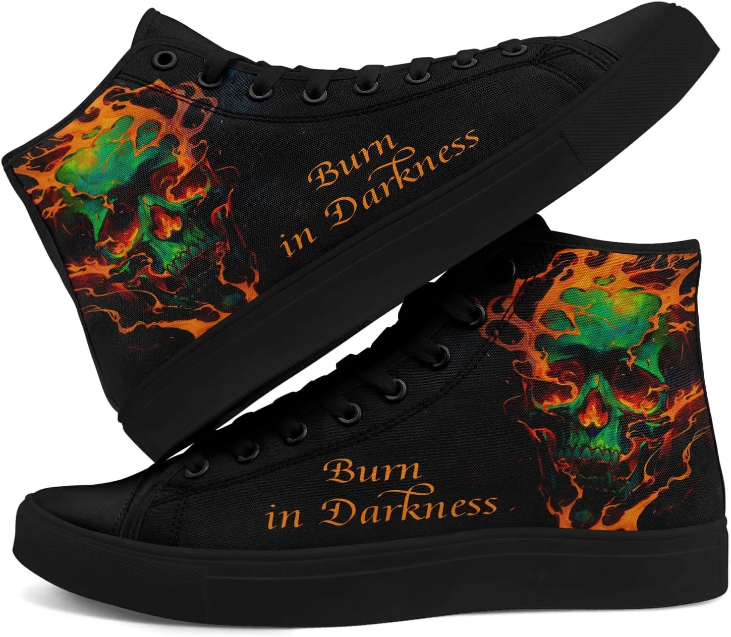 Gothic Skull High Top Canvas Sneakers for Men Women Butterflies Flames Flower Vivid Lace up Flat Casual Walking Shoes