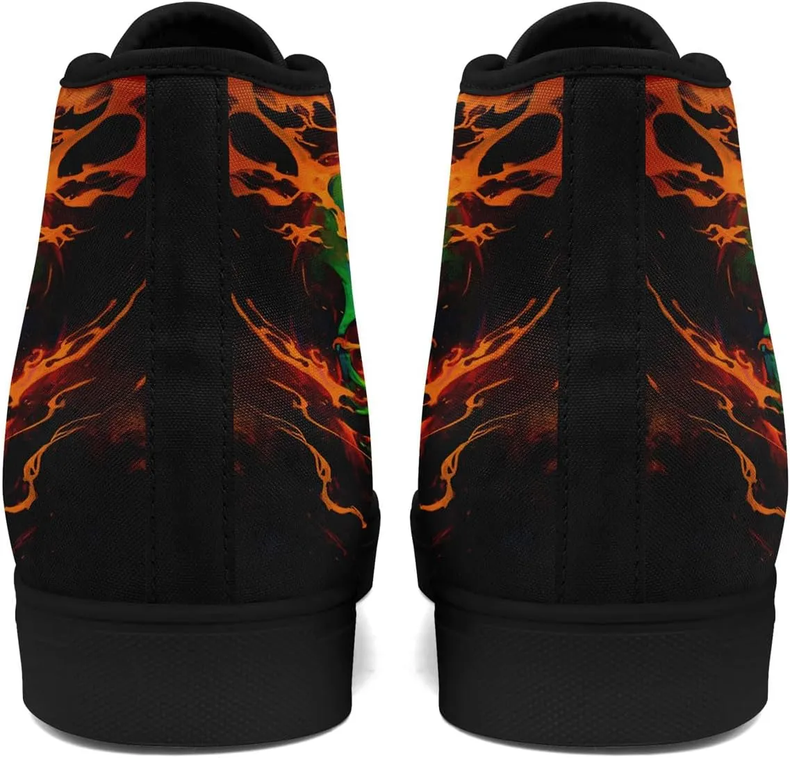 Gothic Skull High Top Canvas Sneakers for Men Women Butterflies Flames Flower Vivid Lace up Flat Casual Walking Shoes