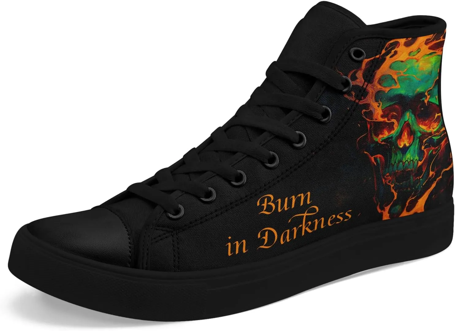 Gothic Skull High Top Canvas Sneakers for Men Women Butterflies Flames Flower Vivid Lace up Flat Casual Walking Shoes