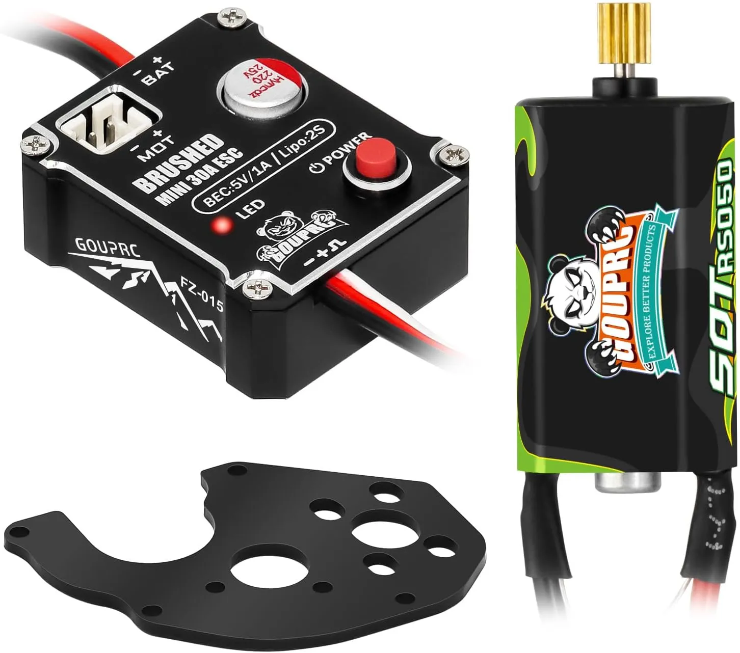 GOUPRC 30A Brushed Mini ESC with 050 50T Brushed Motor & Motor Mount Combo Kit for 1/24 Axial SCX24 AX24 RC Upgrade