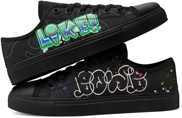 Graffiti Art Low Top Canvas Sneakers Fashion Unisex Streetwear Shoes for Boys Girls Lightweight Casual Footwear