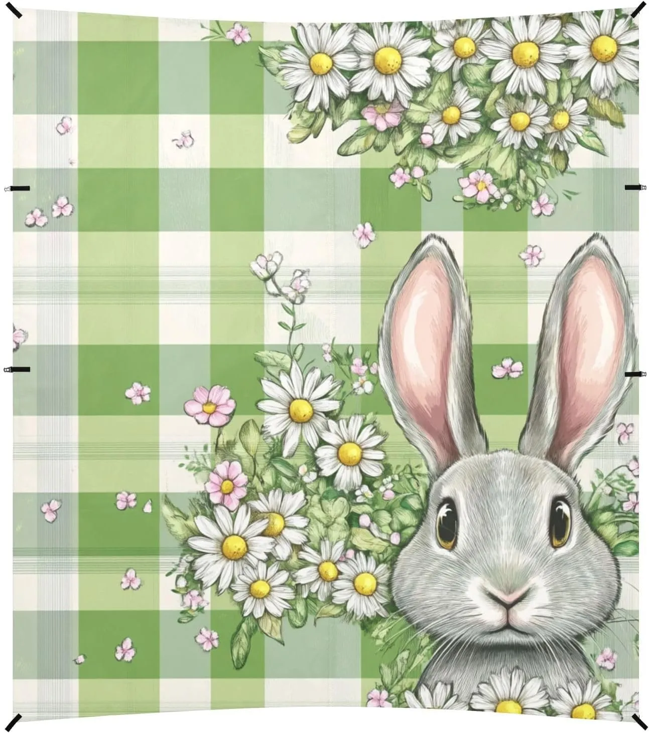 Green Buffalo Plaid Bunny Rabbit Ears Flower Easter Beach Cabana Tent UPF50  Protection Lightweight Shade Sun Shelter with Carrying Bag for Camping, Picnics, Backyard & Fishing