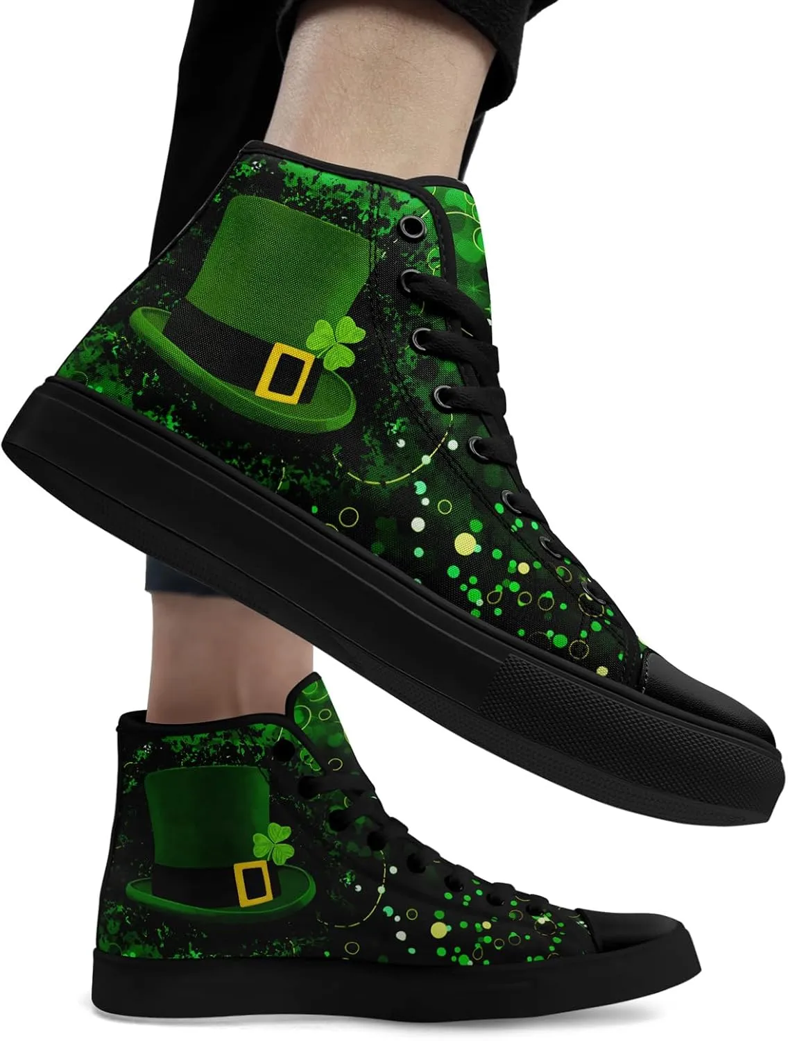 Green Color High-Top Canvas Shoes for Women Men Irish Festival Sneakers Lucky Holiday Parties Gift Sports Casual Shoes