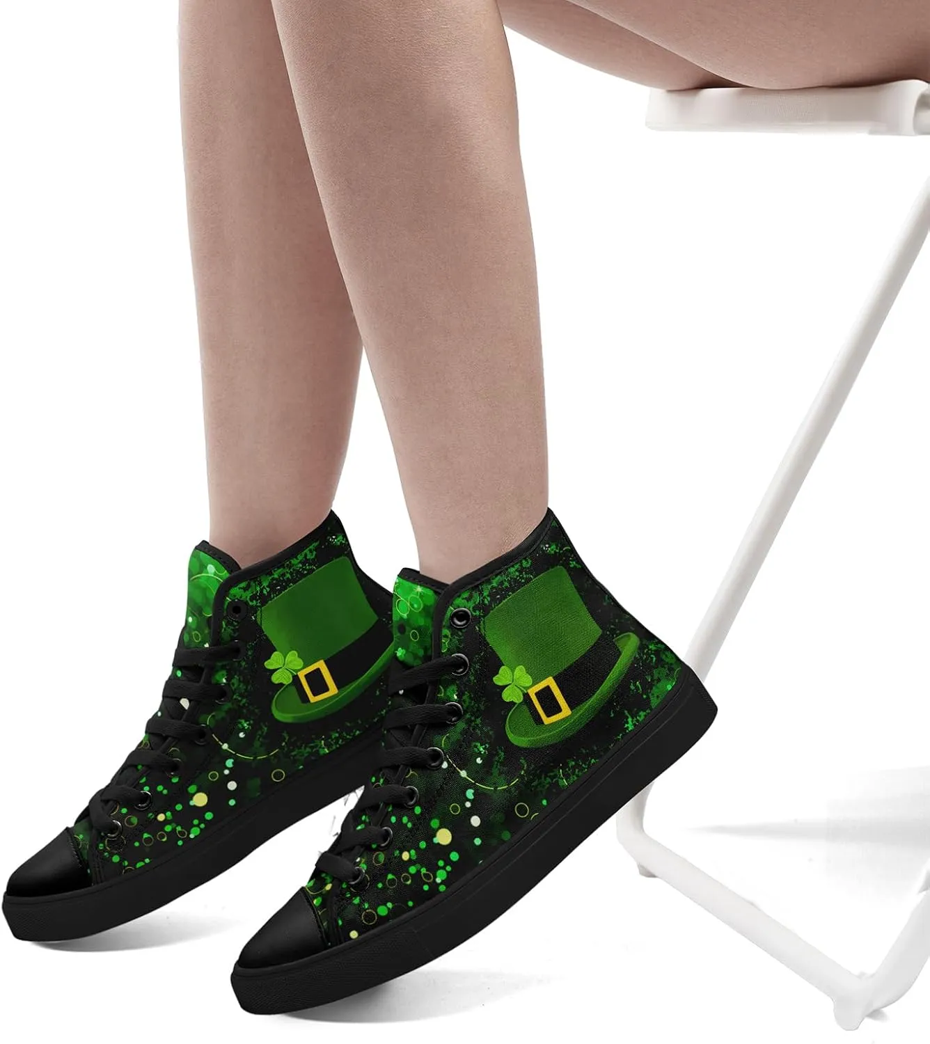 Green Color High-Top Canvas Shoes for Women Men Irish Festival Sneakers Lucky Holiday Parties Gift Sports Casual Shoes