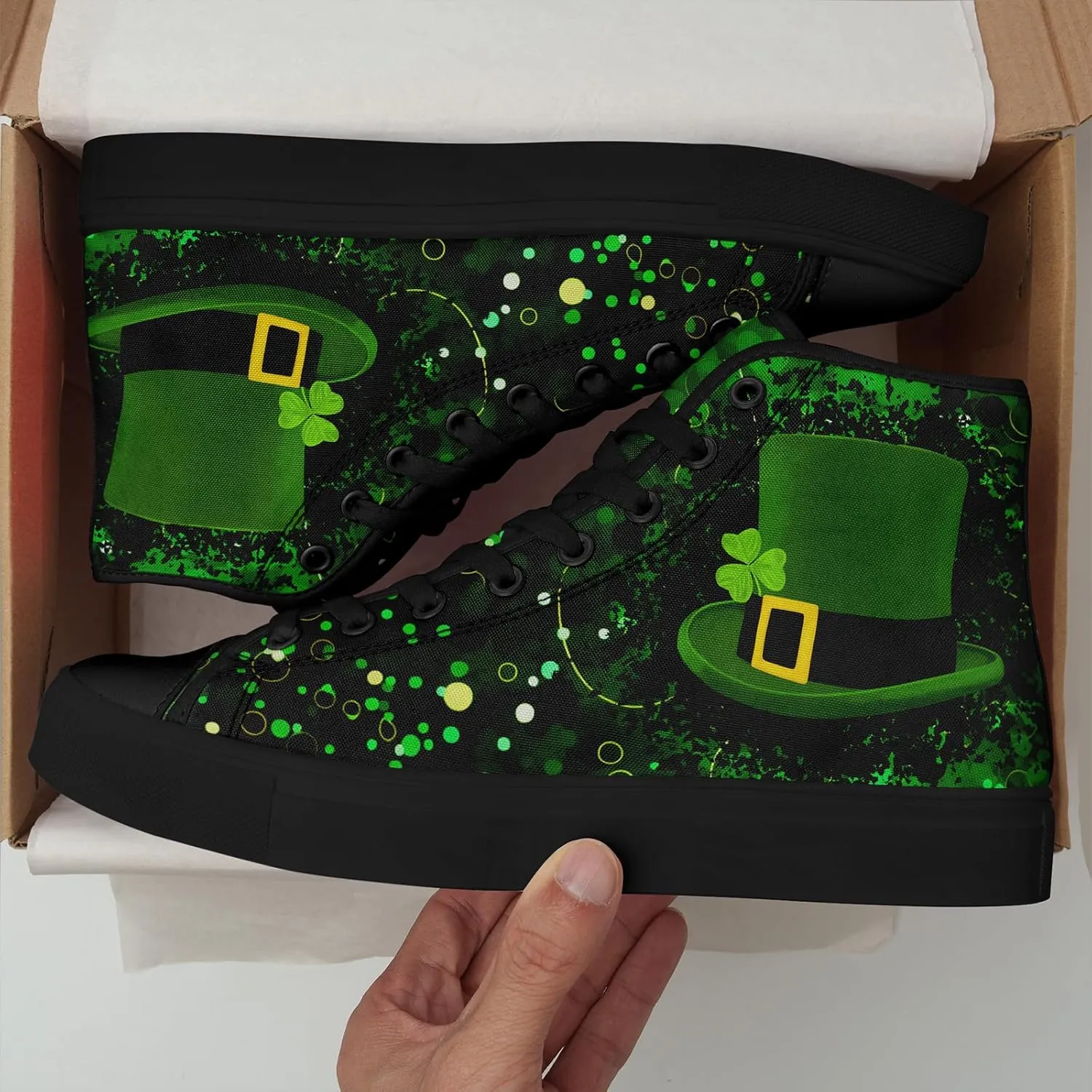 Green Color High-Top Canvas Shoes for Women Men Irish Festival Sneakers Lucky Holiday Parties Gift Sports Casual Shoes