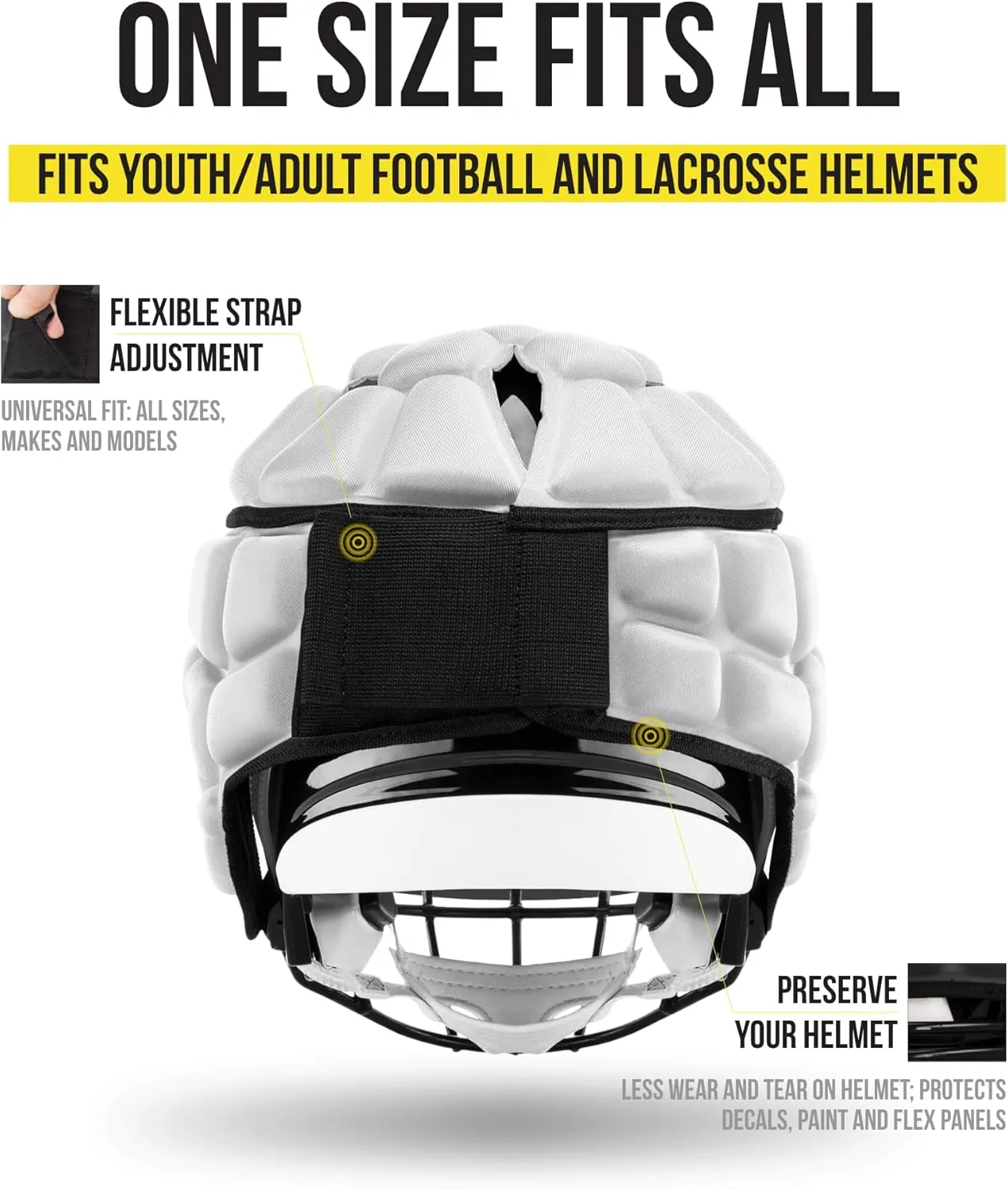 Guardian Cap - Soft-Shell Helmet Cover for Football and Lacrosse - Reduces Impact and Protects Helmets - One Size Fits All for Youth, High School, and College Programs