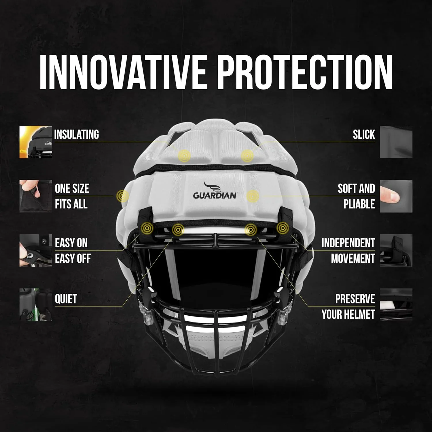 Guardian Cap - Soft-Shell Helmet Cover for Football and Lacrosse - Reduces Impact and Protects Helmets - One Size Fits All for Youth, High School, and College Programs