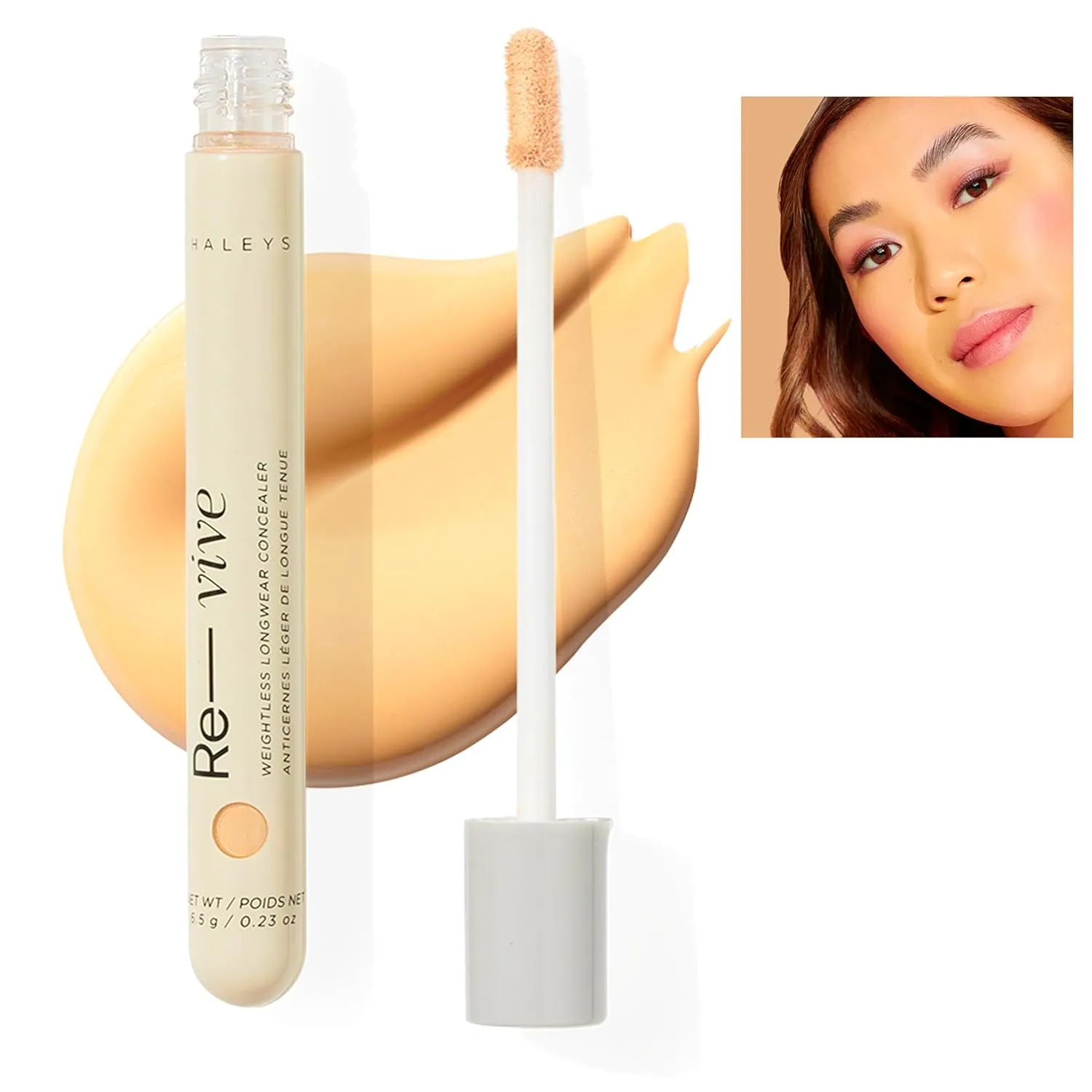 HALEYS Weightless Longwear Concealer (Light/Medium - Warm), Re-vive, Medium to Full Coverage, Gripping Concealer, All-Day Wear, Spot Concealing, Brightens, Streak-free, Light-diffusing, V CF