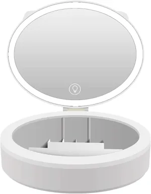 Hand Mirror, Mirror Rechargeable LED Makeup Mirror, 10x Magnification Mirror, Cosmetic Mirror Compact Base with Storage, Vanity Mirror with Lights Beautiful(White)
