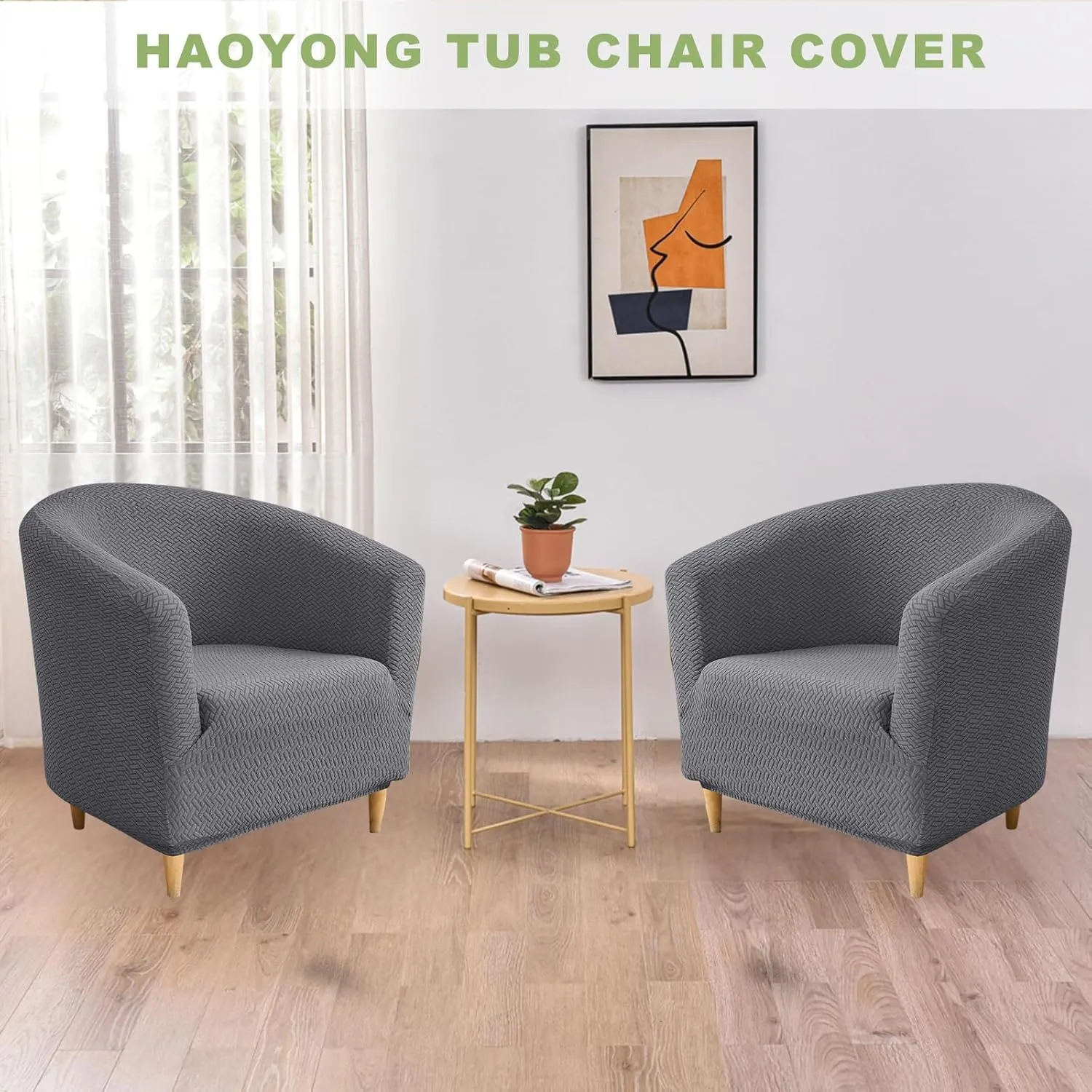 HAOYONG Club Chair Slipcover Jacquard Barrel Chair Covers Stretch Tub Chair Slipcovers Soft Armchair Sofa Covers Removable Couch Cover Protector for Living Room Hotel Restaurant - Grey, Set of 2