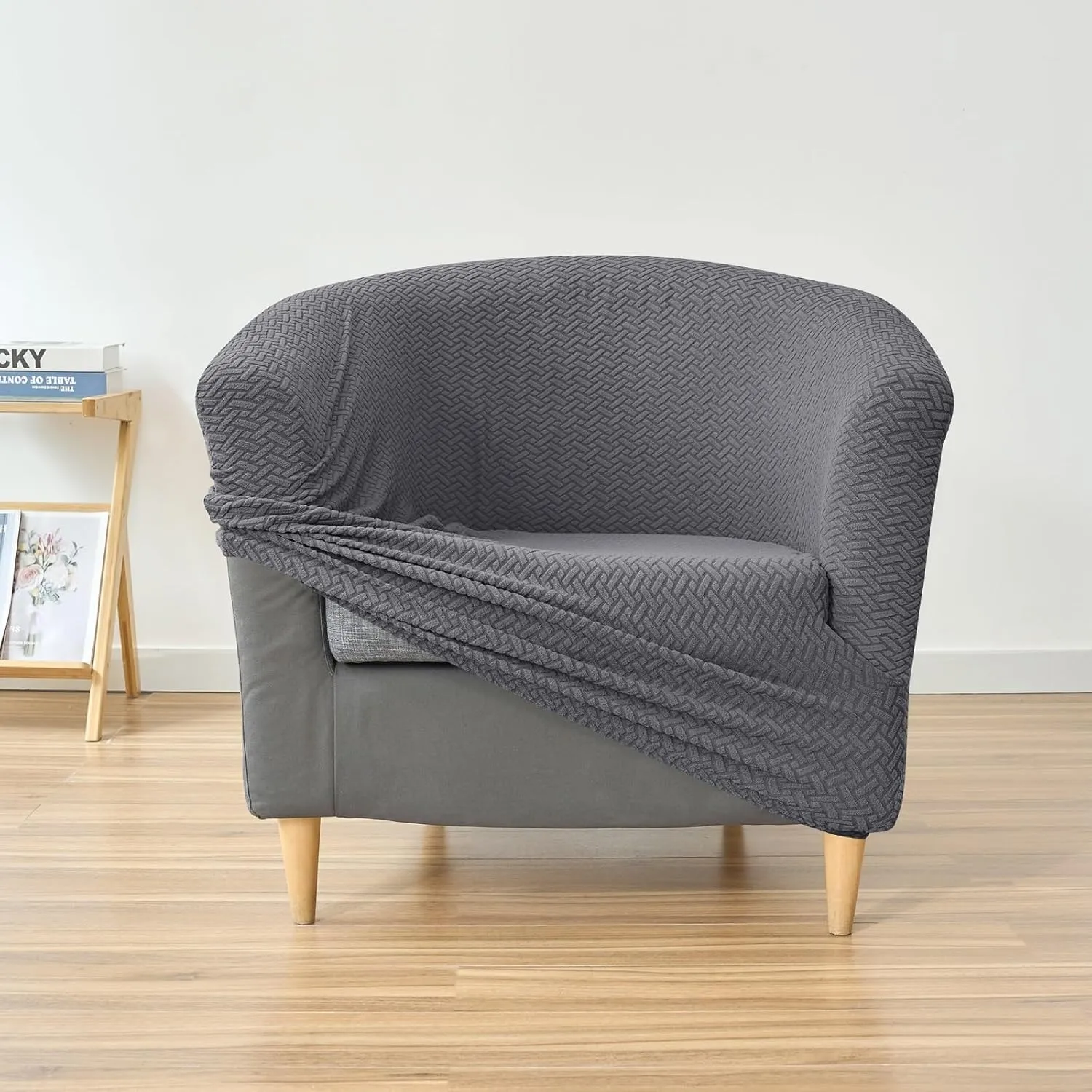 HAOYONG Club Chair Slipcover Jacquard Barrel Chair Covers Stretch Tub Chair Slipcovers Soft Armchair Sofa Covers Removable Couch Cover Protector for Living Room Hotel Restaurant - Grey, Set of 2