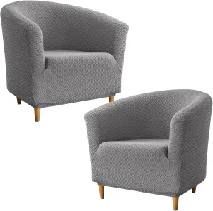 HAOYONG Club Chair Slipcover Jacquard Barrel Chair Covers Stretch Tub Chair Slipcovers Soft Armchair Sofa Covers Removable Couch Cover Protector for Living Room Hotel Restaurant - Grey, Set of 2