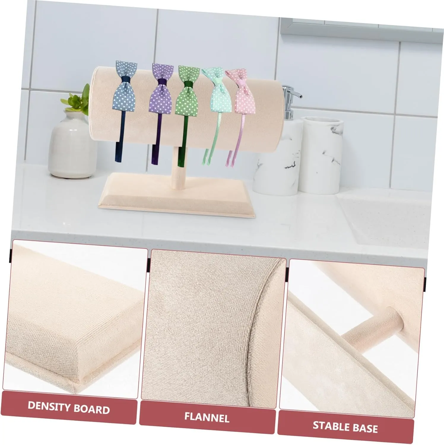 Headband Display Stand Headband Storage Organizer Earring Holder Organizer Hairband Stand Rack Headband Display Holder Jewelry Display Headband Velvet Holder Stand Watch Props Baby (Beige 27.50