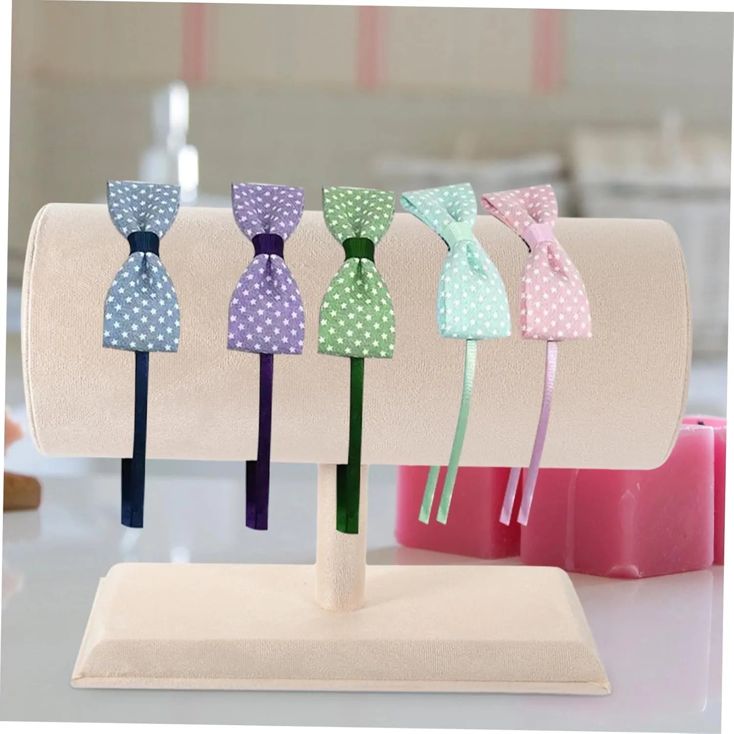 Headband Display Stand Headband Storage Organizer Earring Holder Organizer Hairband Stand Rack Headband Display Holder Jewelry Display Headband Velvet Holder Stand Watch Props Baby (Beige 27.50