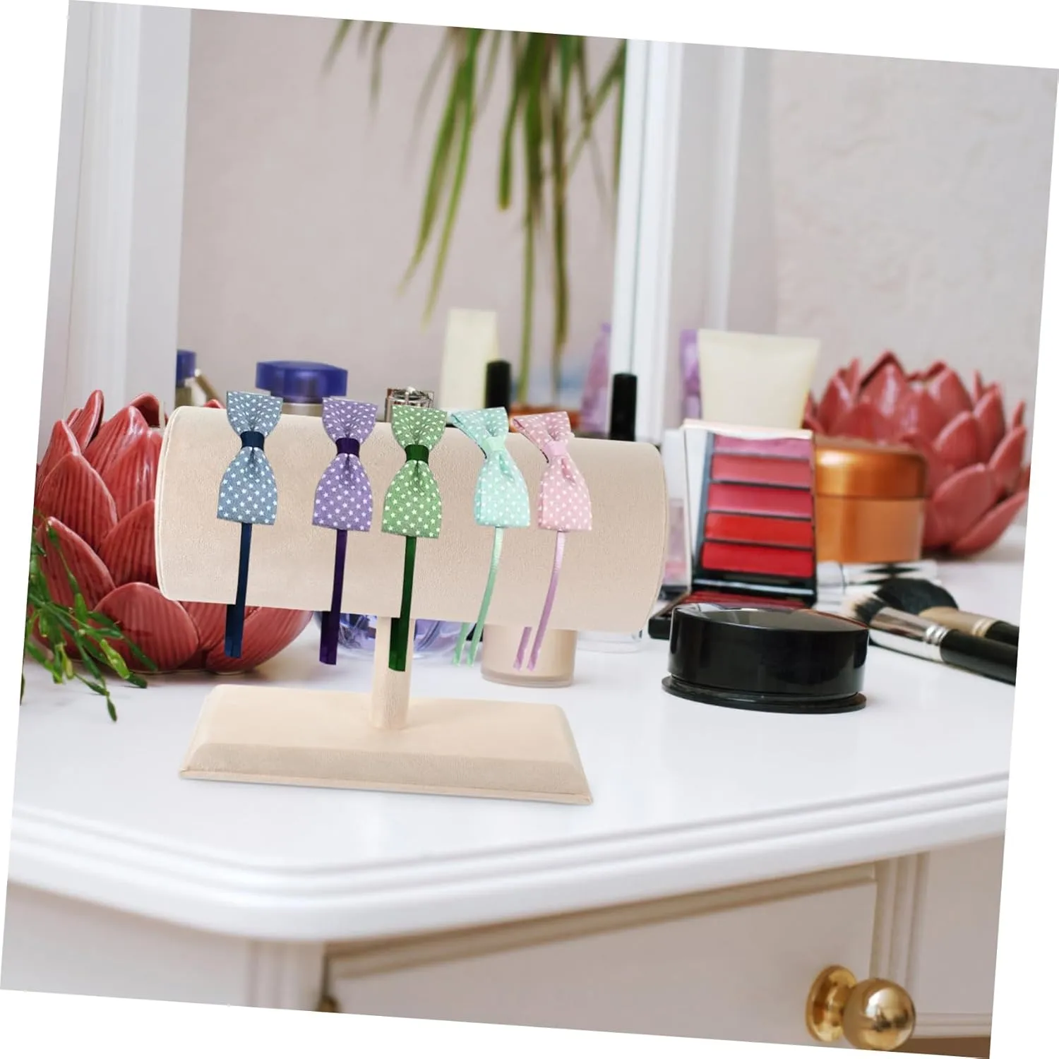 Headband Display Stand Headband Storage Organizer Earring Holder Organizer Hairband Stand Rack Headband Display Holder Jewelry Display Headband Velvet Holder Stand Watch Props Baby (Beige 27.50