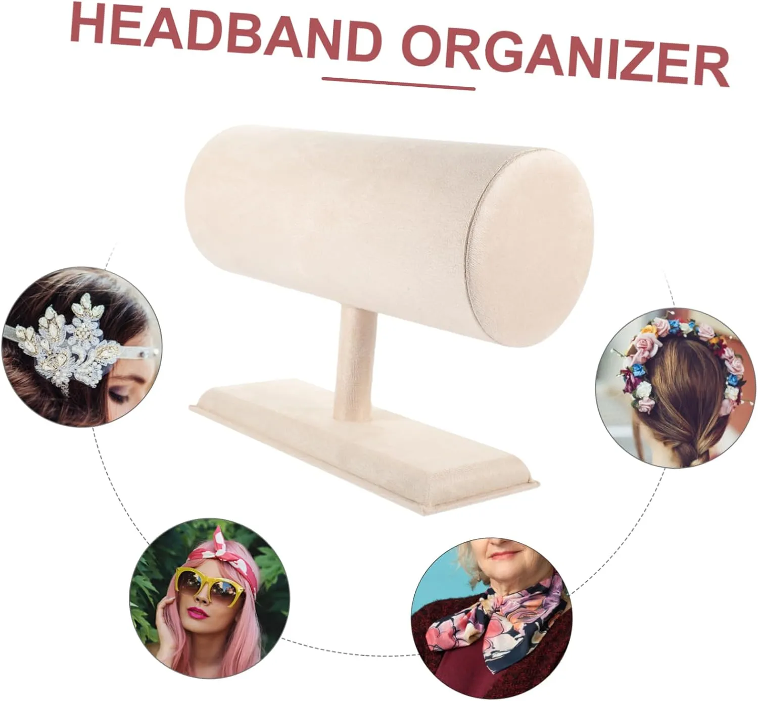 Headband Display Stand Headband Storage Organizer Earring Holder Organizer Hairband Stand Rack Headband Display Holder Jewelry Display Headband Velvet Holder Stand Watch Props Baby (Beige 27.50