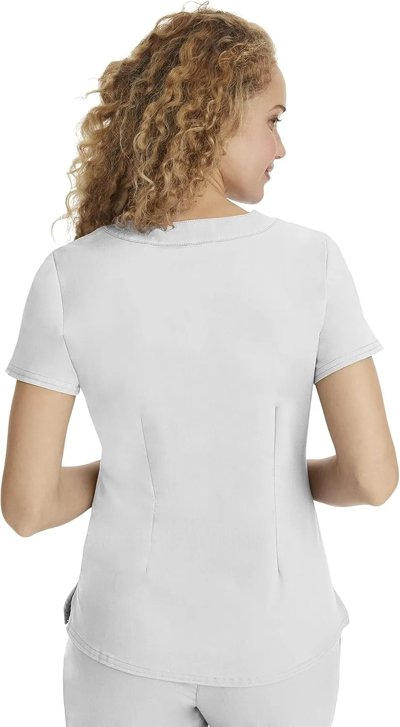 Healing Hands Women's Y-Neck Scrub Top with 2 Pockets, Knit Details, Shirttail Hem, and 2-Way Stretch Fabric 2167